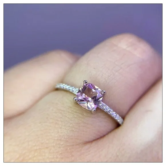 Sterling Silver Morganite & White Topaz Halo Ring - Octagon Shape, Gift For Women - View #8